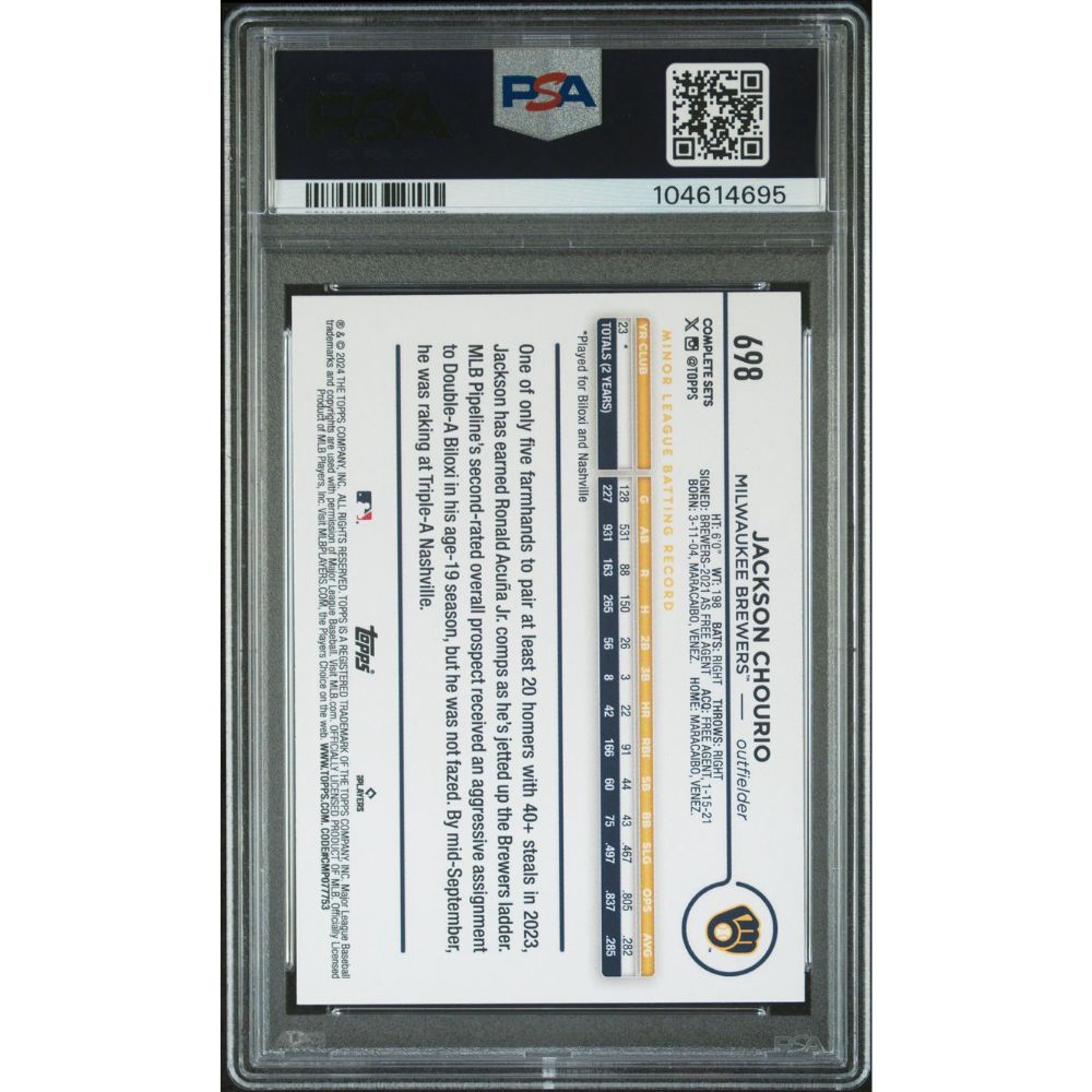 2024 TOPPS COMPLETE SET 698 JACKSON CHOURIO PSA 9