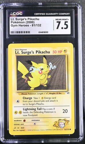 2000 Pokémon English Lt. Surge's Pikachu 81/132 Gym Heroes Unlimited Common CGC 7.5