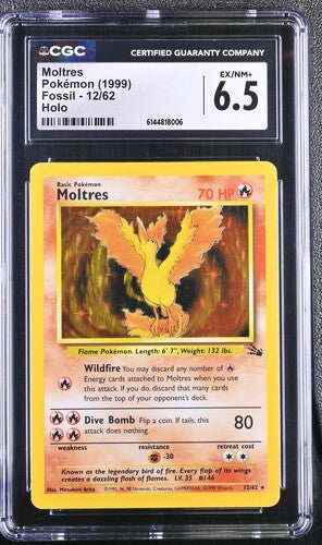 1999 Pokémon English Moltres 12/62 Fossil Unlimited Rare Galaxy Star Holo CGC 6.5