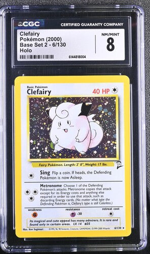 2000 Pokémon English Clefairy 6/130 Base Set 2 Rare Holo CGC 8