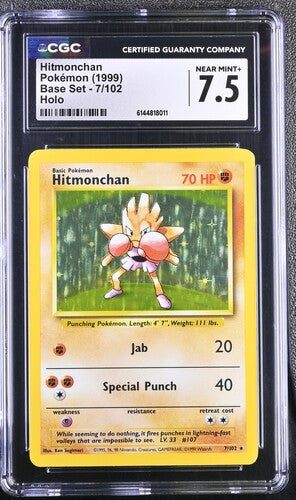 1999 Pokémon English Hitmonchan 7/102 Base Set Unlimited Rare Holo CGC 7.5