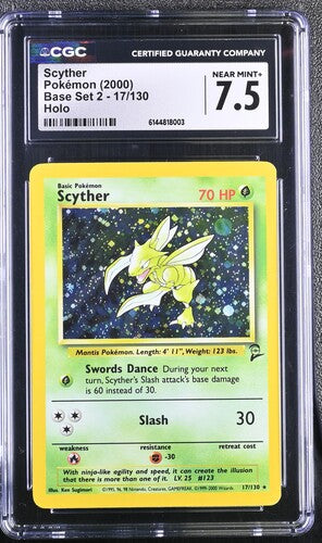 2000 Pokémon English Scyther 17/130 Base Set 2 Rare Holo CGC 7.5